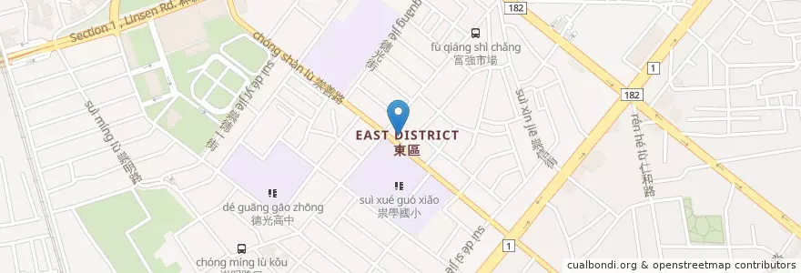 Mapa de ubicacion de 東區戶政事務所 en Taiwan, Tainan, Eastern District.