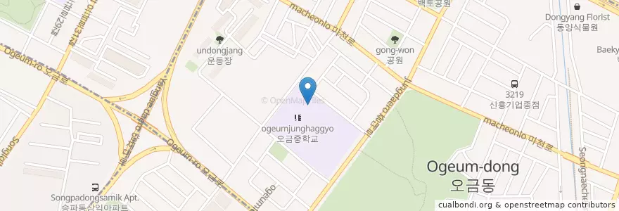 Mapa de ubicacion de 오금중학교 en کره جنوبی, سئول, 송파구, 오금동.