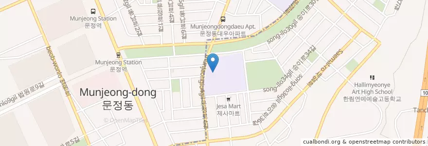 Mapa de ubicacion de 문정고등학교 en Güney Kore, Seul, 송파구, 장지동, 문정1동.