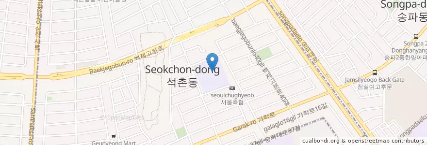 Mapa de ubicacion de 석촌초등학교 en 대한민국, 서울, 송파구, 석촌동.
