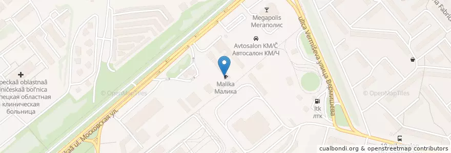 Mapa de ubicacion de Малика en روسيا, Центральный Федеральный Округ, Липецкая Область, Городской Округ Липецк.