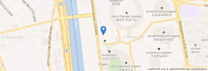 Mapa de ubicacion de 総合運動場119安全センター en 大韓民国, ソウル, 江南区, 松坡区, 잠실2동.