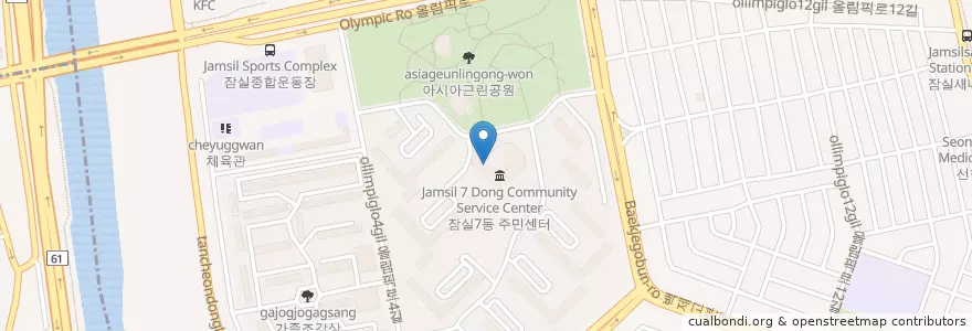 Mapa de ubicacion de 국민은행 en Coreia Do Sul, Seul, 강남구, 송파구, 잠실7동.