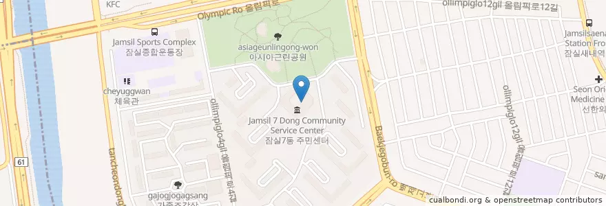 Mapa de ubicacion de 신한은행 en Corea Del Sud, Seul, 강남구, 송파구, 잠실본동, 잠실7동.