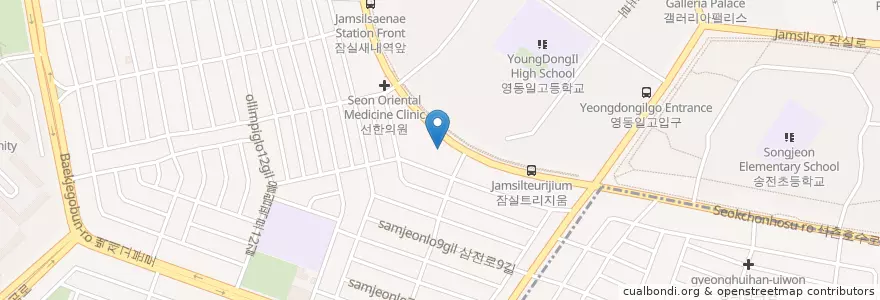 Mapa de ubicacion de KB국민은행 서잠실지점 en Güney Kore, Seul, 송파구, 잠실본동.