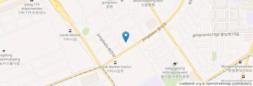 Mapa de ubicacion de 한국스탠다드차타드은행 en Республика Корея, Сеул, 송파구, 가락본동.