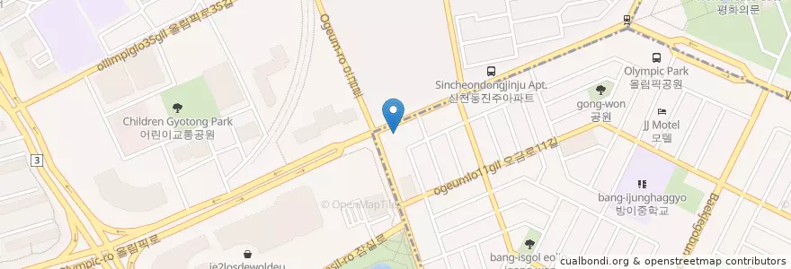 Mapa de ubicacion de 우리은행 en Corea Del Sud, Seul, 송파구, 방이2동.