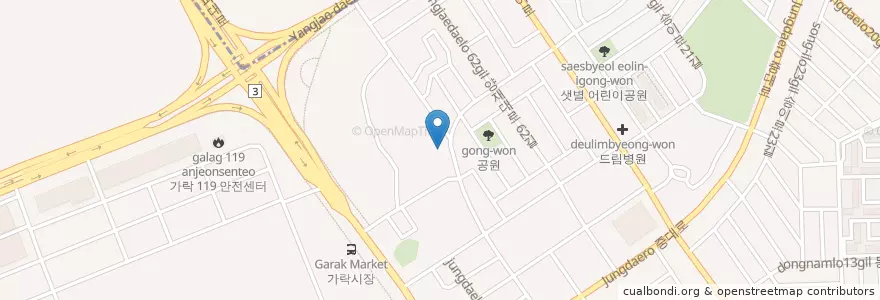 Mapa de ubicacion de 한국스탠다드차타드은행 en Corea Del Sur, Seúl, 송파구, 가락본동.