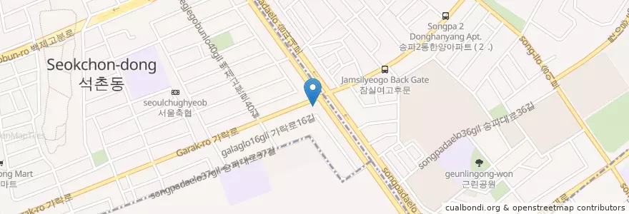 Mapa de ubicacion de 우리은행 en Korea Selatan, 서울, 송파구, 석촌동.