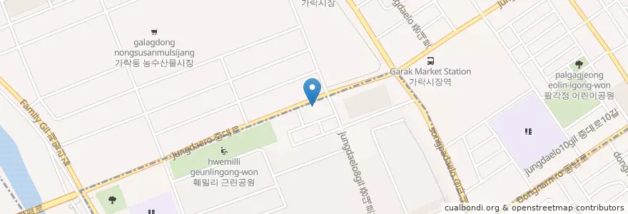 Mapa de ubicacion de 光州銀行 en 大韓民国, ソウル, 松坡区, 가락1동.
