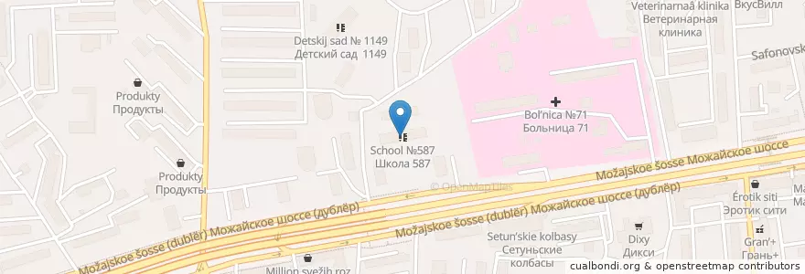 Mapa de ubicacion de Школа №587 en Russia, Distretto Federale Centrale, Москва, Западный Административный Округ, Можайский Район.