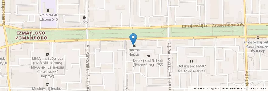 Mapa de ubicacion de Норма en Rusia, Distrito Federal Central, Москва, Восточный Административный Округ, Район Измайлово.