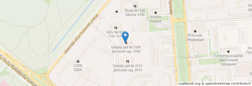 Mapa de ubicacion de Детский сад № 1599 en Rússia, Distrito Federal Central, Москва, Западный Административный Округ, Район Крылатское.