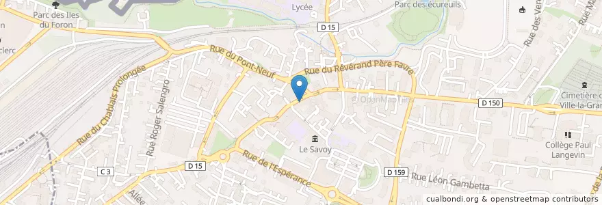 Mapa de ubicacion de Pharmacie du Centre en フランス, フランス・メトロポリテーヌ, オーヴェルニュ＝ローヌ＝アルプ, Haute-Savoie, Saint-Julien-En-Genevois, Ville-La-Grand.