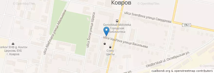 Mapa de ubicacion de Городская библиотека en Russia, Central Federal District, Vladimir Oblast, Kovrovsky District, Kovrov.