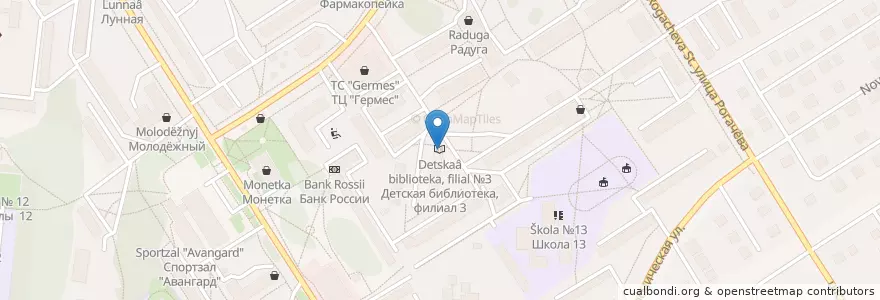 Mapa de ubicacion de Детская библиотека, филиал №3 en ロシア, シベリア連邦管区, ノヴォシビルスク州, ベルツク管区.
