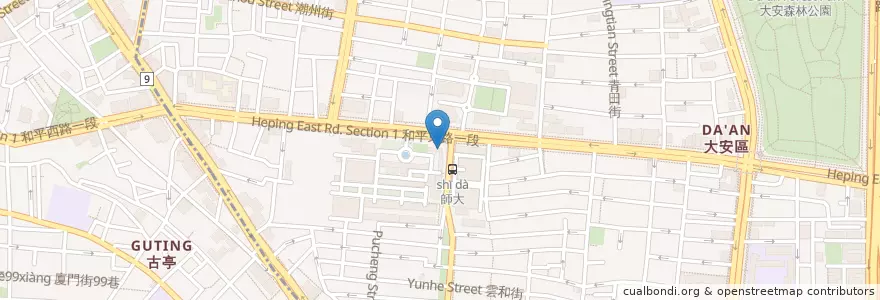 Mapa de ubicacion de 學生餐廳 en 台湾, 新北市, 台北市, 大安区.