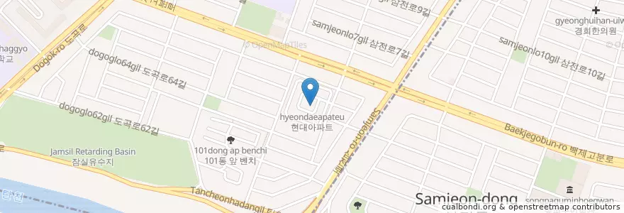 Mapa de ubicacion de 현대아파트 en Güney Kore, Seul, 송파구, 잠실본동.
