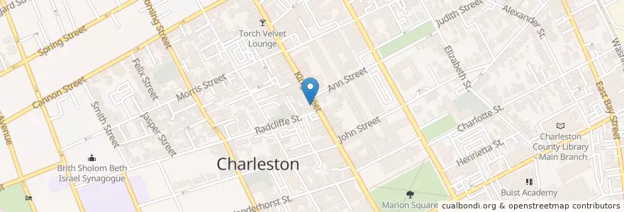 Mapa de ubicacion de A C's Bar & Grill en Amerika Birleşik Devletleri, Güney Karolina, Charleston County, Charleston.