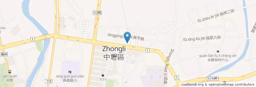 Mapa de ubicacion de 渣打國際商業銀行 en 臺灣, 桃園市, 中壢區.