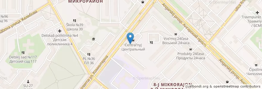 Mapa de ubicacion de МДМ-Банк / Газпромбанк en ロシア, シベリア連邦管区, イルクーツク州, アンガルスク管区.