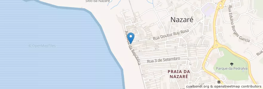 Mapa de ubicacion de Mar Bravo en 葡萄牙, Centro, Leiria, Oeste, Nazaré, Nazaré.