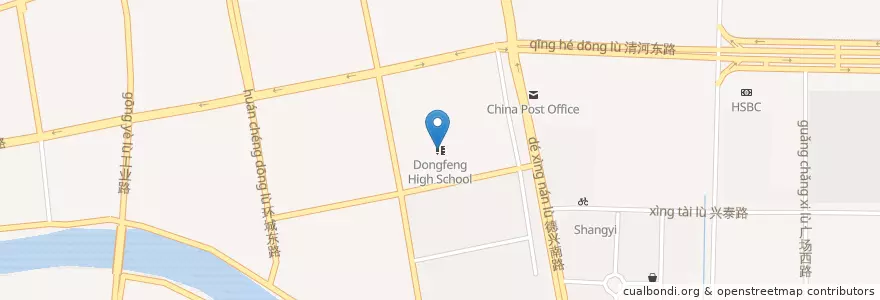 Mapa de ubicacion de 东风中学 en 중국, 광둥성, 광저우시, 番禺区.