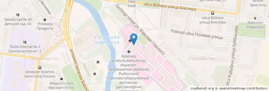 Mapa de ubicacion de Городская поликлиника №2 en Russie, District Fédéral Central, Oblast De Iaroslavl, Рыбинский Район, Городской Округ Рыбинск.