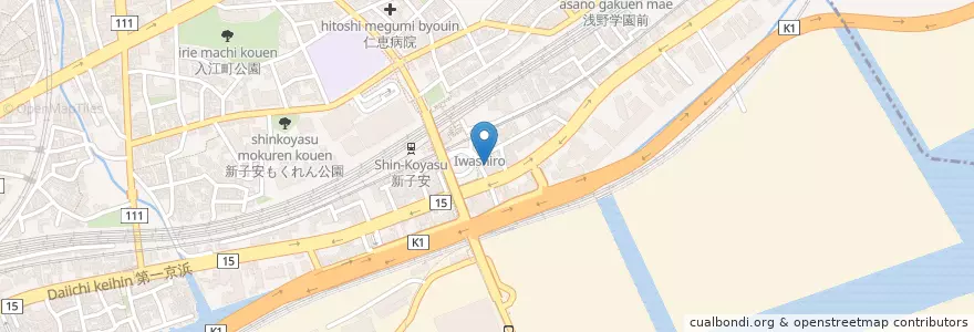 Mapa de ubicacion de 中華料理 康楽 en Japon, Préfecture De Kanagawa, 横浜市, 神奈川区.