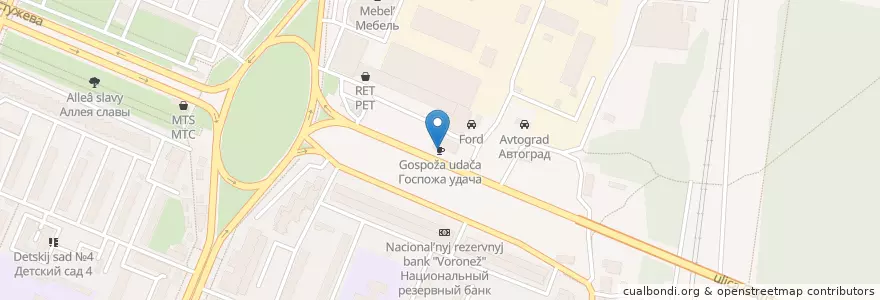 Mapa de ubicacion de Госпожа удача en Rússia, Distrito Federal Central, Oblast De Voronej, Городской Округ Воронеж.