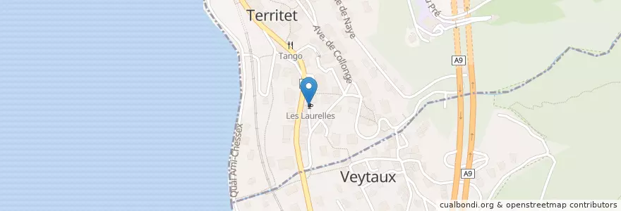 Mapa de ubicacion de Les Laurelles en Svizzera, Vaud, District De La Riviera-Pays-D’Enhaut, Montreux.