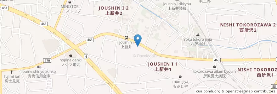 Mapa de ubicacion de 上新井歯科 en 日本, 埼玉県, 所沢市.