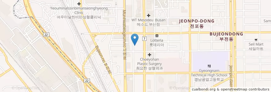 Mapa de ubicacion de Waffle Bant en Zuid-Korea, Busan, 부산진구, 부전동.