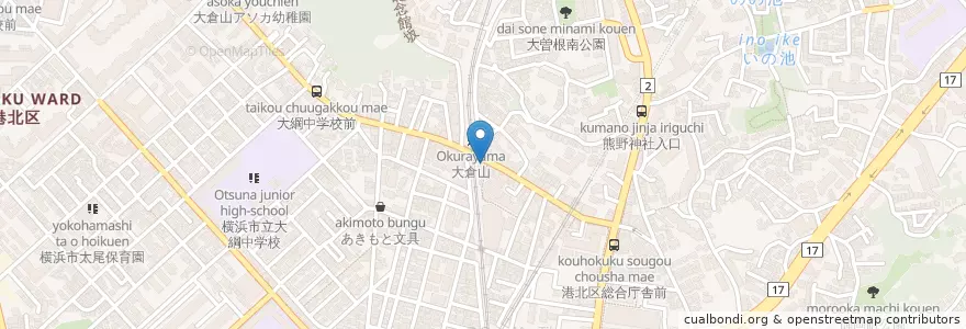 Mapa de ubicacion de すし三崎丸 en 日本, 神奈川縣, 横滨市, 港北区.