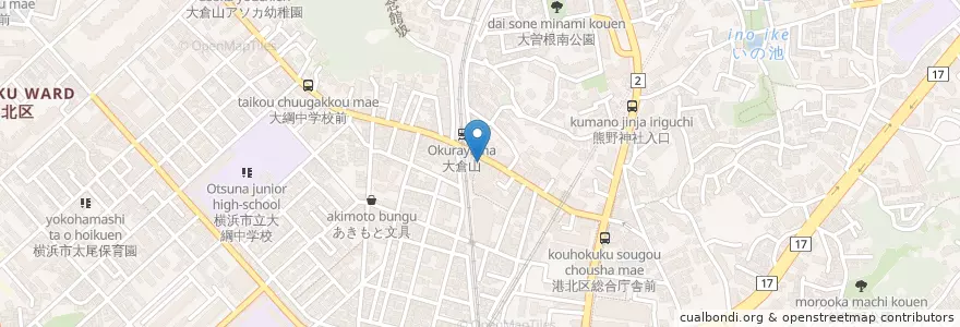 Mapa de ubicacion de 日高屋 en 日本, 神奈川縣, 横滨市, 港北区.