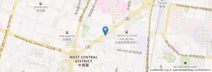 Mapa de ubicacion de Taishin International Bank en Taiwan, Tainan, Zhongxi District.