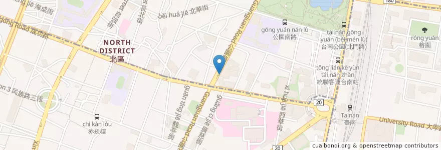 Mapa de ubicacion de 臺灣土地銀行 en Taiwan, 臺南市, 北區.