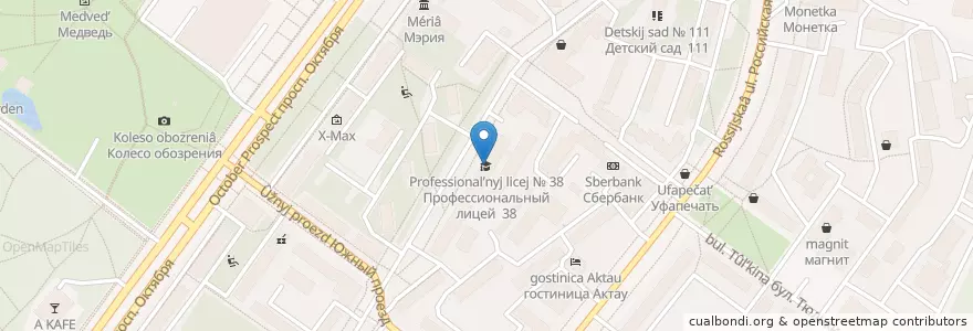 Mapa de ubicacion de Профессиональный лицей № 38 en ロシア, 沿ヴォルガ連邦管区, バシコルトスタン共和国, ウファ管区.