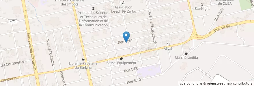 Mapa de ubicacion de Bar K en Burkina Faso, Mitte, Kadiogo, Ouagadougou.