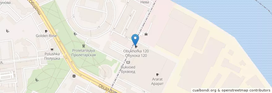 Mapa de ubicacion de Обухоffка 120 en Rusland, Северо-Западный Федеральный Округ, Oblast Leningrad, Sint-Petersburg, Невский Район.