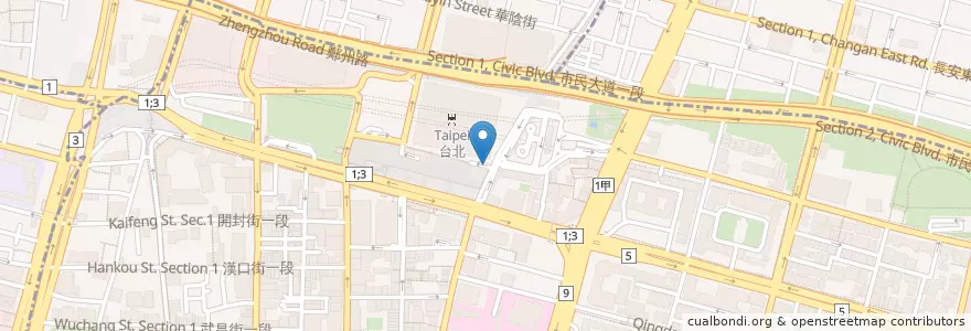 Mapa de ubicacion de K區地下街停車場入口 en 台湾, 新北市, 台北市, 中正区.