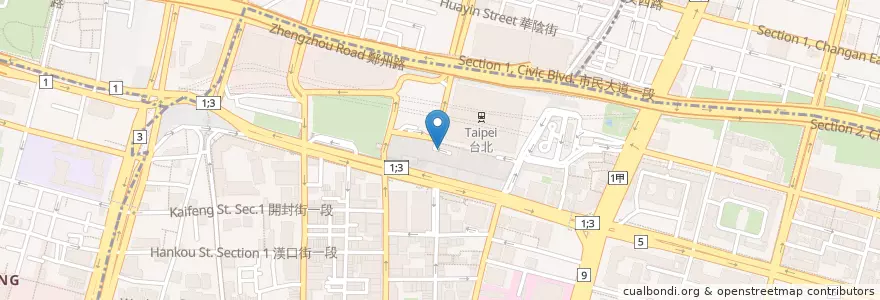 Mapa de ubicacion de K區地下街停車場出口 en Tayvan, 新北市, Taipei, 中正區.