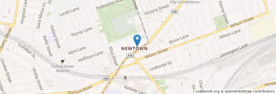 Mapa de ubicacion de Dendy Newtown en Australië, Nieuw-Zuid-Wales, Council Of The City Of Sydney, Sydney.
