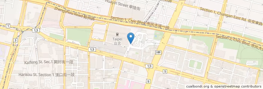 Mapa de ubicacion de 計程車上客處 en تايوان, تايبيه الجديدة, تايبيه, 中正區.