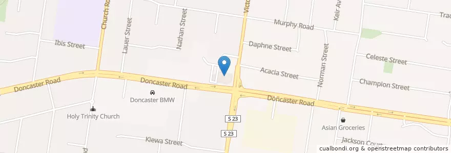Mapa de ubicacion de Doncaster Inn en Australie, Victoria, City Of Manningham.