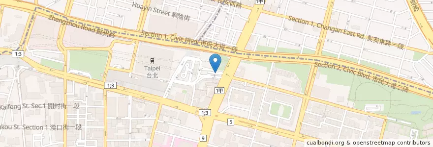 Mapa de ubicacion de 台鐵東站停車場入口 en تايوان, تايبيه الجديدة, تايبيه, 中正區.