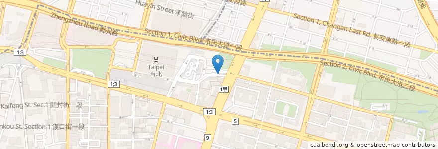 Mapa de ubicacion de 台鐵東站停車場出口 en تايوان, تايبيه الجديدة, تايبيه, 中正區.