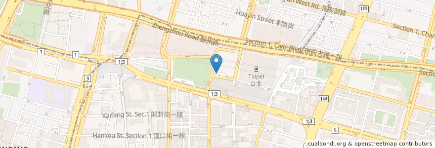 Mapa de ubicacion de 台鐵西站停車場入口 en Taiwan, Nuova Taipei, Taipei, 中正區.