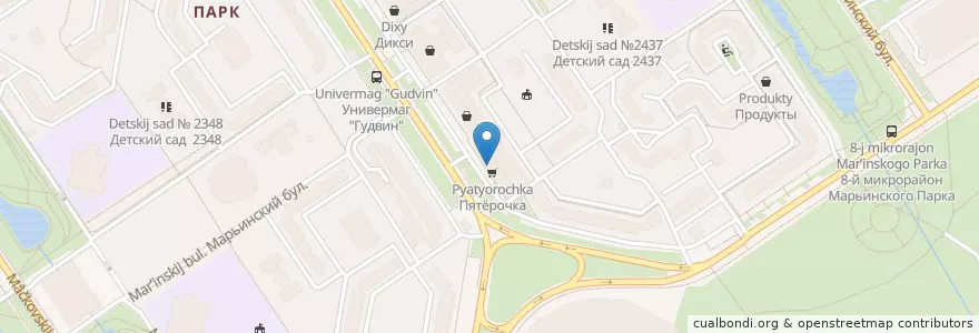 Mapa de ubicacion de GrossPharma en Rusia, Distrito Federal Central, Москва, Юго-Восточный Административный Округ, Район Марьино.