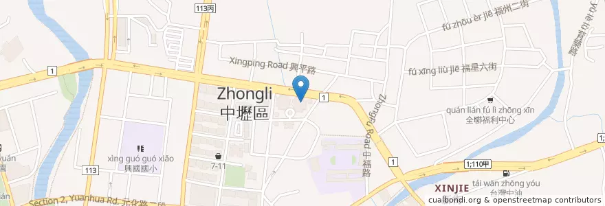 Mapa de ubicacion de 臺灣土地銀行 en 臺灣, 桃園市, 中壢區.